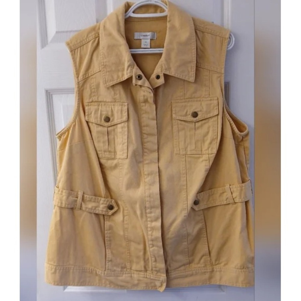 CJ Banks Mustard Yellow Denim Cargo Vest 1X‎ Streetwear Utility